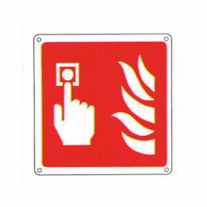 Aluminum sign board indicating fire manual call point presence